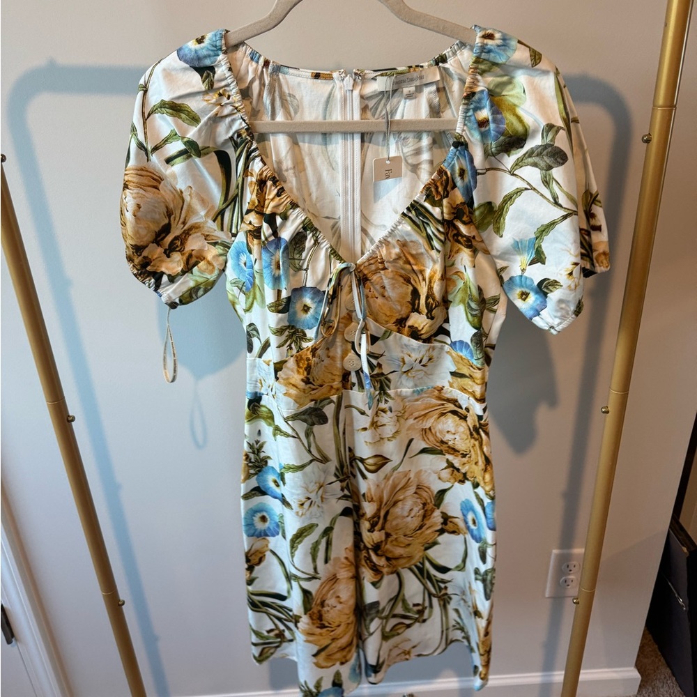 Favorite Daughter White Floral Mini Dress with Blue & Yellow Blooms